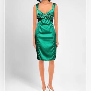 Roberto Cavalli Green Emerald  Satin Midi Dress Ruched 
Sz 40 NWT✨